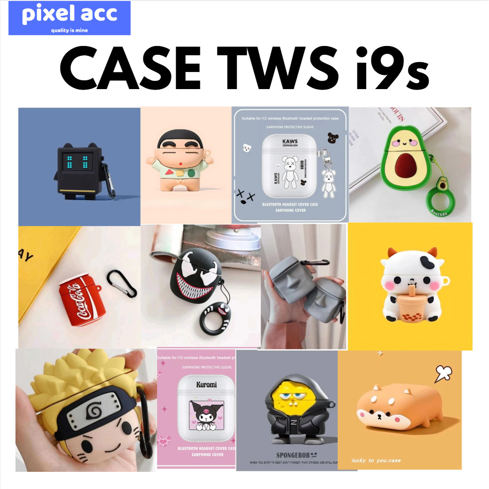 CASE GEN i9s ชุดหูฟังไร้สาย Pelindung TWS GEN i9s TWS หูฟังบลูทูธ 3D การ์ตูนน่ารักตัวอักษร HIFI หูฟั