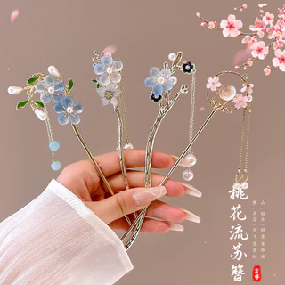 กิ๊บติดผมพู่สีแดงสไตล์จีนผ้าโพกศีรษะไม้สไตล์จีนใหม่
