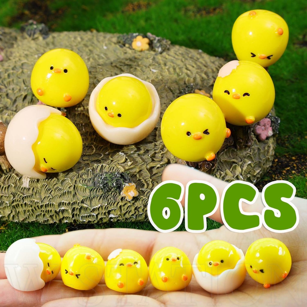 6ชิ้น/เซ็ตน่ารักการ์ตูนไก่ตุ๊กตาขนาดเล็ก-มินิสัตว์เรซิ่นรูปปั้น-ไมโครภูมิทัศน์ทําเองตกแต่ง-สํานักงานบ้านสก์ท็อปตกแต่ง-ภายในรถเครื่องประดับ