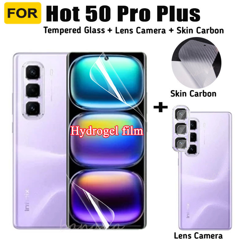 3 IN 1 infinix Hot 50 Pro+ Hydrogel Soft Film สําหรับ infinix Hot 50 Pro Plus ป้องกันหน้าจอเลนส์กล้องกระจกและฟิล์มด้านหลัง
