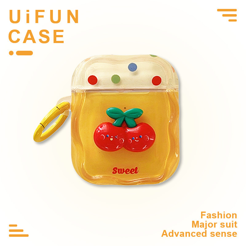 3d Kawaii Cherry IMD หูฟังป้องกันกรณีใช้งานร่วมกับ Airpods 1 2 3 4 Pro Pro2 Airpods1 กันกระแทกชุดหูฟัง