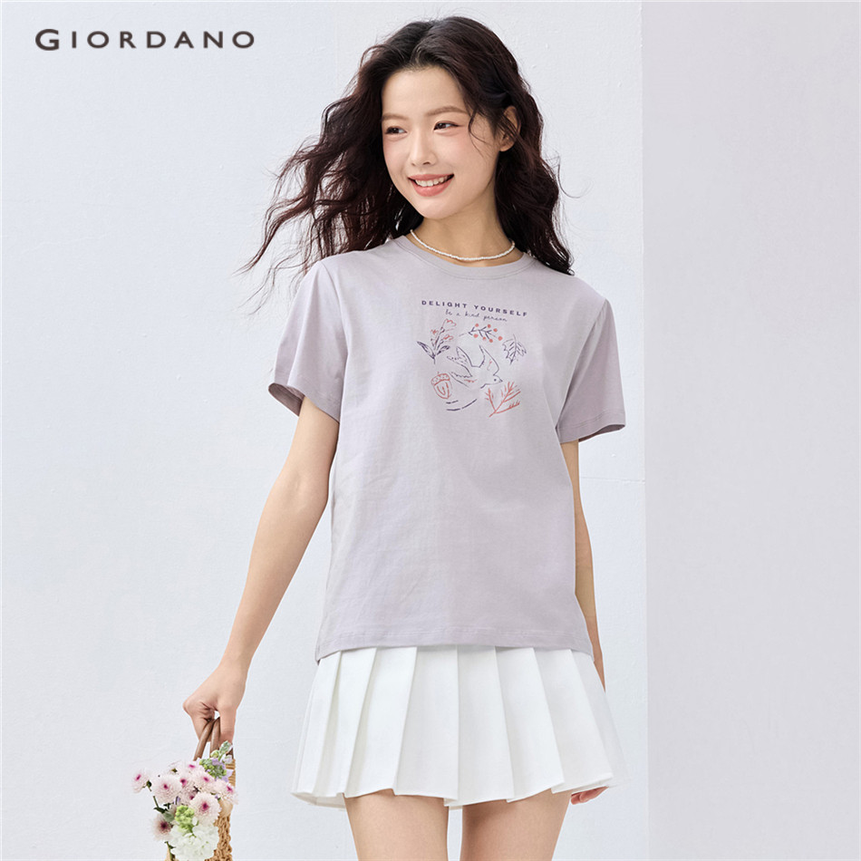 Giordano WOMEN 100% Cotton nature discovery พิมพ์เสื้อยืดแขนสั้น 13395202