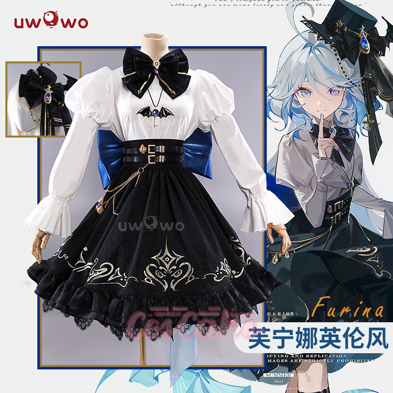 Uwo Genshin Impact Furina de Fontaine เสื้อผ้าคอสเพลย์สไตล์อังกฤษสําหรับผู้หญิง