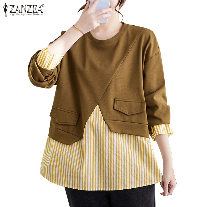 Zanzea เสื้อสเวตเตอร์แขนยาวลําลองลายทางสําหรับผู้หญิง — صورة 6