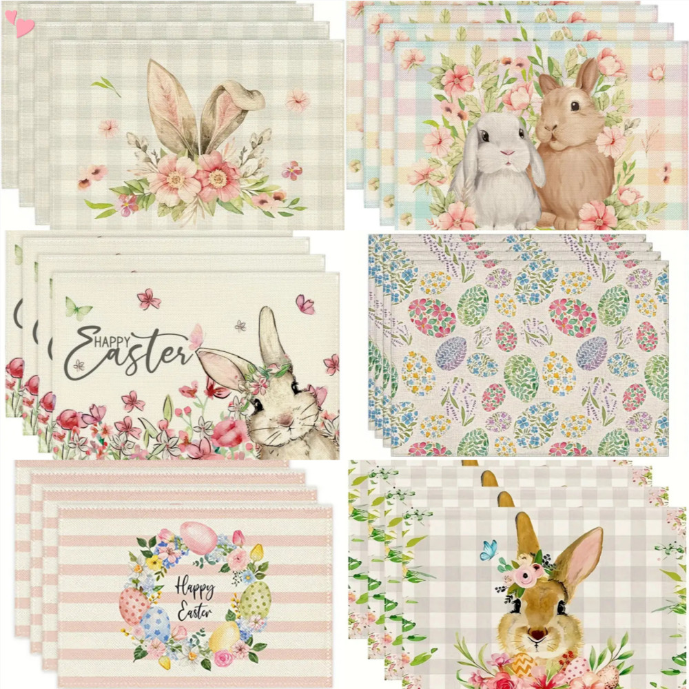 1 PC ดอกไม้กระต่ายกระต่ายอีสเตอร์ Placemat, 12x18 นิ้วตามฤดูกาลฤดูใบไม้ผลิตารางเสื่อสําหรับงานปาร์ตี้ห้องครัวตกแต่งรับประทานอาหาร