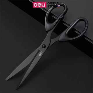 กรรไกร Deli 6009 กรรไกรสำนักงาน สแตนเลสเคลือบดำ กันสนิม คมทน จับถนัดมือ Office Scissors
