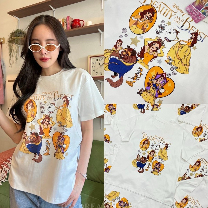 (จัดส่งตลอด 24 ชั่วโมง）Beauty and the Beast T-shirt • เสื้อยืด ลายเจ้าหญิงเบลล์ น่ารักมาก ลายสวยคมชัด ผ้านิ่มมากใส่สบาย