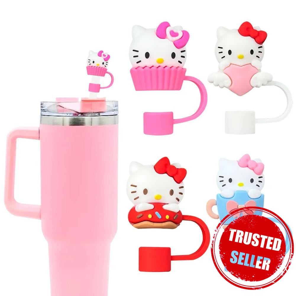 Hello Kitty หมวกฟาง 10 มม.ฝุ่นนํามาใช้ใหม่หลอดเคล็ดลับฝาปิดสําหรับ Stanley ถ้วยป้องกันการรั่ว Q9s4