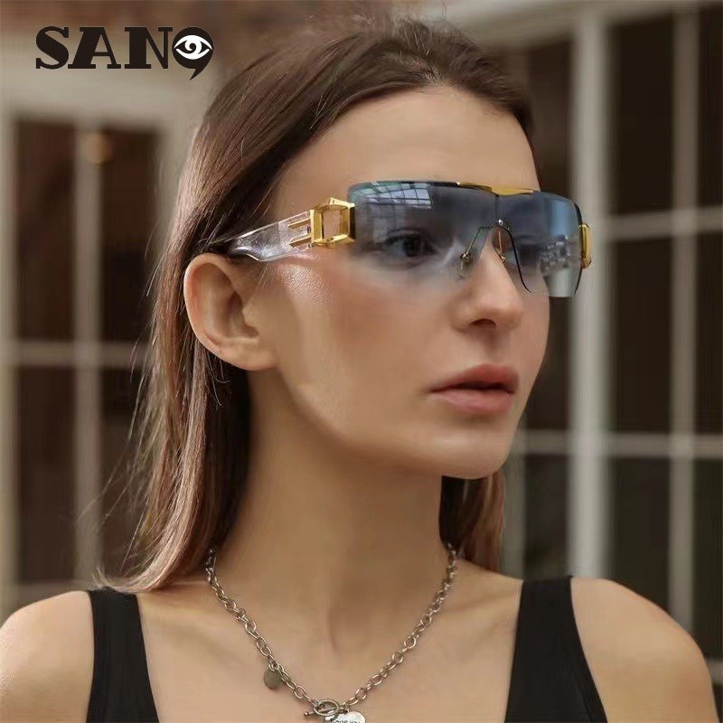 สินค้าพร้อมCOD (San9) ใหม่ Y2K อนาคต Frameless Cut Edge แว่นกันแดดชิ้นเดียวส่วนบุคคล