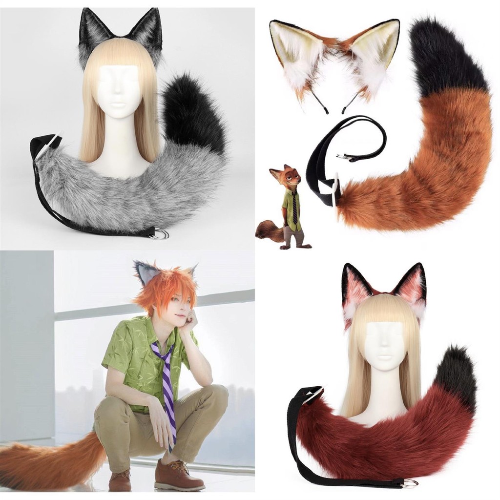 COSPLAY Zootopia Nick Wilde Fox Ears Tail Set - Fluffy Animal Costume Accessories