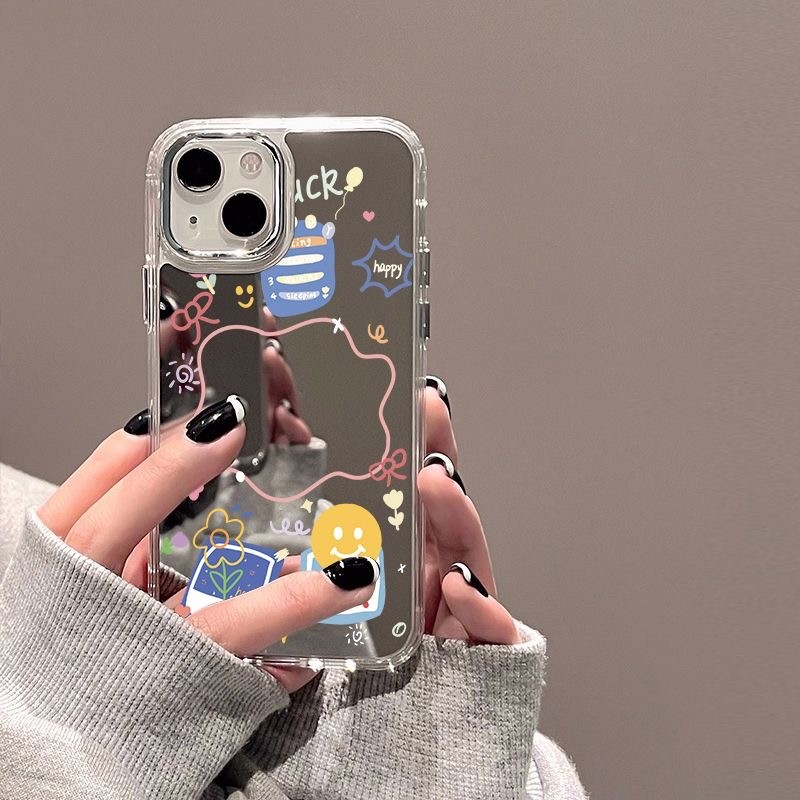 กระจกยิ้มดอกไม้เหมาะสําหรับ Samsung s25ultra เคสโทรศัพท์ s24s23fe ซิลิโคน s22s21fe สด a53a52 ง่าย a35a16 สนุก a15a25a55 กันกระแทก note20