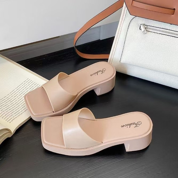 🍓EnJoy🍓พร้อมส่ง (LT-677) รองเท้าส้นตึกแบบสวม คอลเลคชั่นใหม่ แมทลุคง่าย พื้นนิ่ม ใส่สบาย มี 3สีให้เลือก - รูปที่ 4