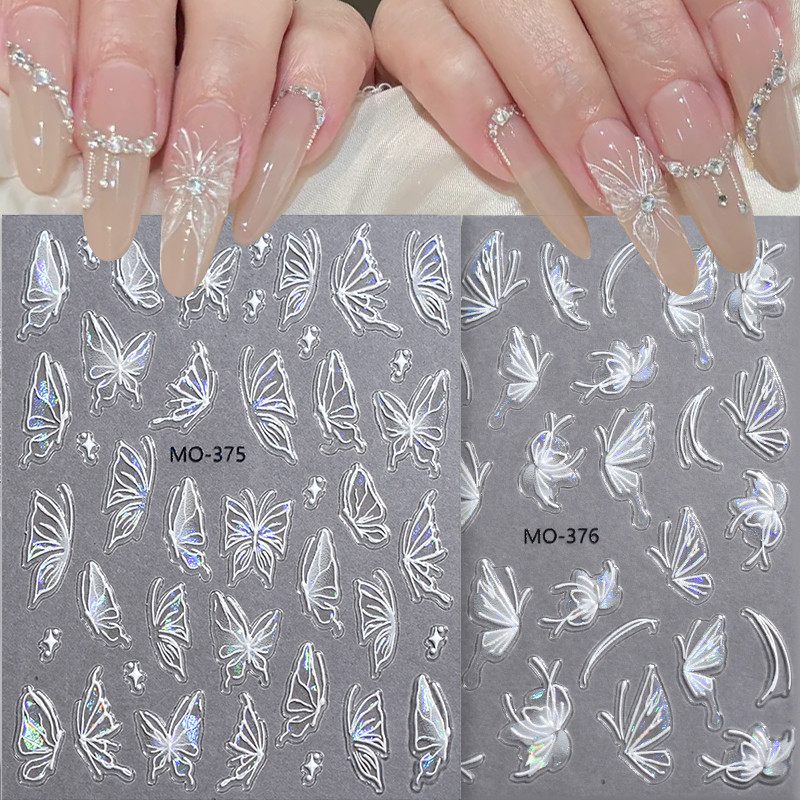 Aurora Butterfly 3D สติ๊กเกอร์ติดเล็บ Laser Wings Waving Design Sliders สําหรับเล็บ Girls Party ฟอยล์สําหรับทําเล็บ