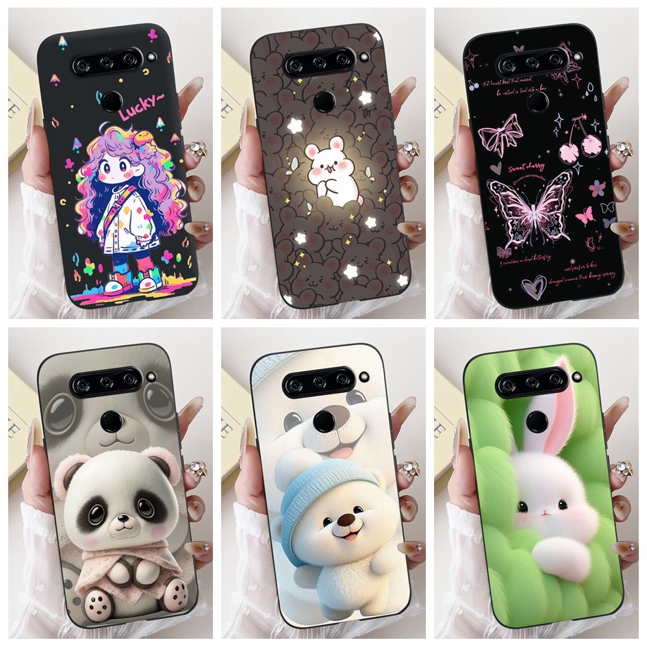 ปลอกสําหรับ LG V40 ThinQ เคสกันกระแทก Creative Panda กระต่ายการ์ตูนซิลิโคนนุ่ม Matte ฝาครอบโทรศัพท์ส