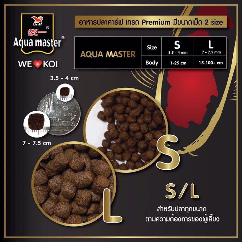 [1 Kg.] Aqua Master (อความาสเตอร์) อาหารปลาคาร์ฟเกรดพรีเมี่ยม จากประเทศไต้หวัน ขนาดถุง 1 กก.
