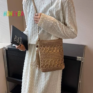 <Honeyba>ผู้หญิงMessengerกระเป๋าSelทอไหล่Crossbodyกระเป๋าสบายๆชายหาดฟางกระเป๋าผู้หญิงBolsa Feminina Nice