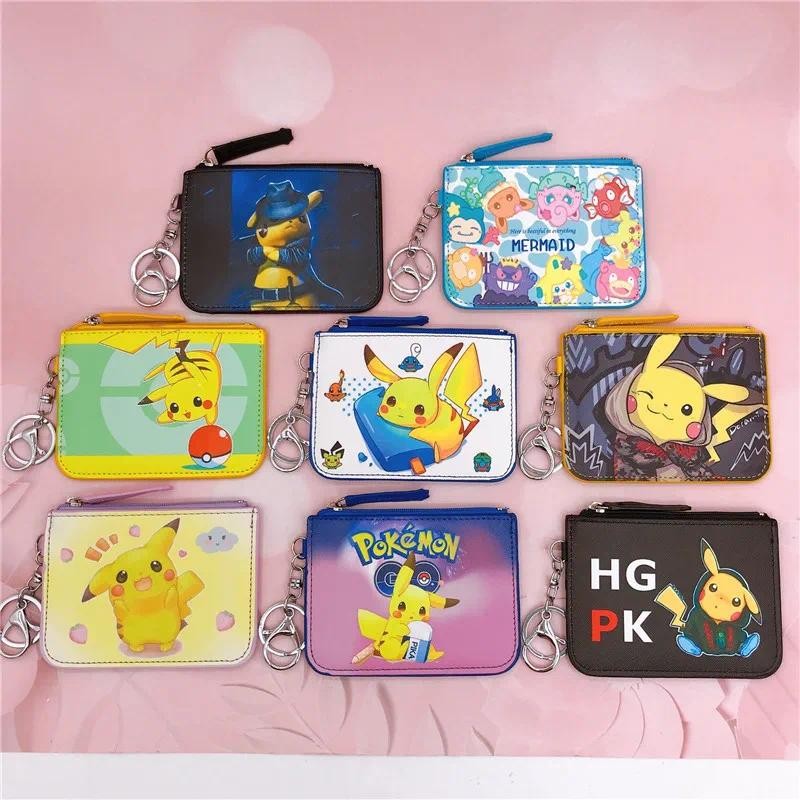 Pokémon การ์ตูน Pikachu Pu กระเป๋าใส่เหรียญผู้ถือบัตรพร้อมพวงกุญแจแบบพกพามัลติฟังก์ชั่นนักเรียน Id Holder ของเล่นเด็กของขวัญ