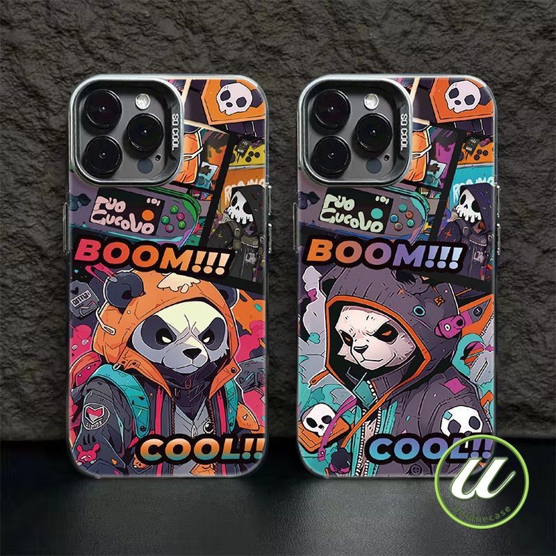 แฟชั่นเย็นตัวอักษรการ์ตูนแพนด้า เคส IPhone 15 14 11 16 13 12 Pro Max X 7Plus XS Max XR 7 15 14 16 8 Plus SE 2020