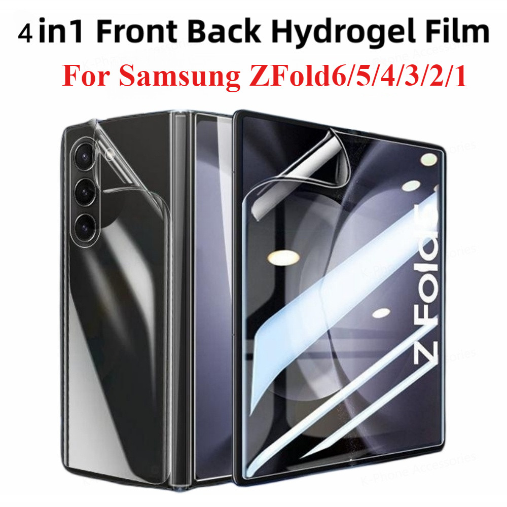 4in1 ฟิล์ม Hydrogel ด้านหน้าด้านหลังสําหรับ Samsung Galaxy Z พับ 7 6 5 4 3 HD Clear Soft Screen Protector สําหรับ Samsung ZFold7 Fold6 Fold5 ไม่มีแก้ว
