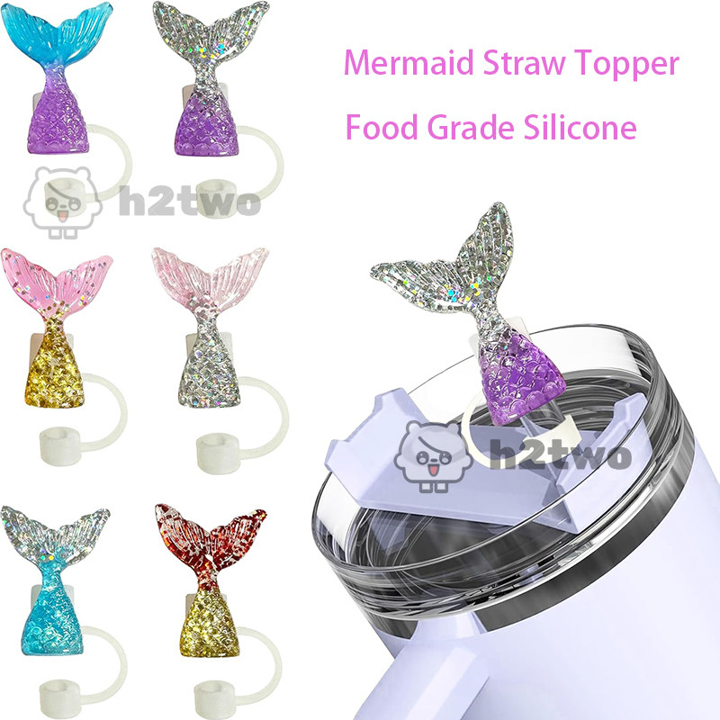 Mermaid Straw Toppers ซิลิโคนนํากลับมาใช้ใหม่กันฝุ่นหลอด 10 มม./0.4 "ฝาปิดฟางสําหรับ 30/40 Oz ถ้วยน่ารัก Tumbler