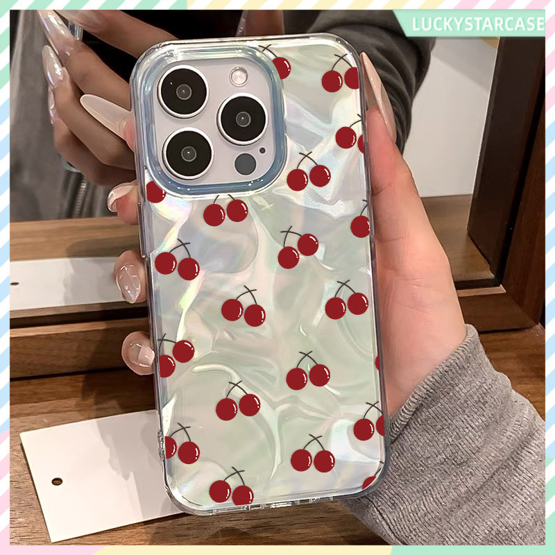 แฟชั่น เชอร์รี่🍒 เคสโทรศัพท์ For IPhone 12 13 15 16 11 14 Pro XR X 7 6S 8 6P XS Max SE เลเซอร์ แวววาว เคส เคสไอโฟนสวยๆ
