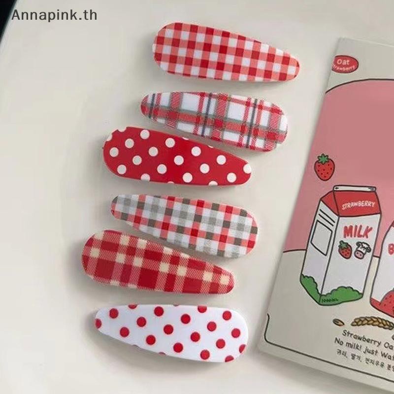 Annapink.th เกาหลีย้อนยุคลายสก๊อตสีแดง Polka Dot Cherry Hairpin ผู้หญิงน่ารัก BB คลิป Bangs คลิปอุปกรณ์เสริมผม EN