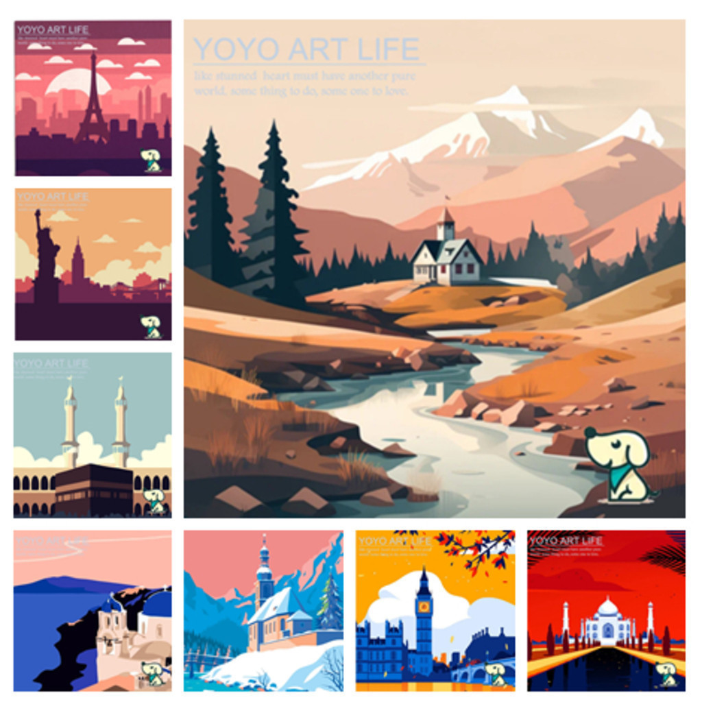 Zet art 20*20 กรอบ Wall art สีโดยตัวเลขภูเขาทะเลสาบภาพวาดโดยหมายเลข DIY ผ้าใบชุดสีอะคริลิค Deco Colouing art P20