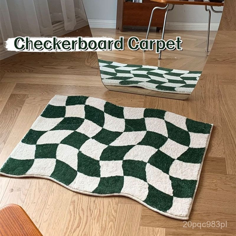 Twisted Checkerboard Carpet Bedroom Bedside Carpet Living Room Tea Table Carpet Bathroom Absorbent N
