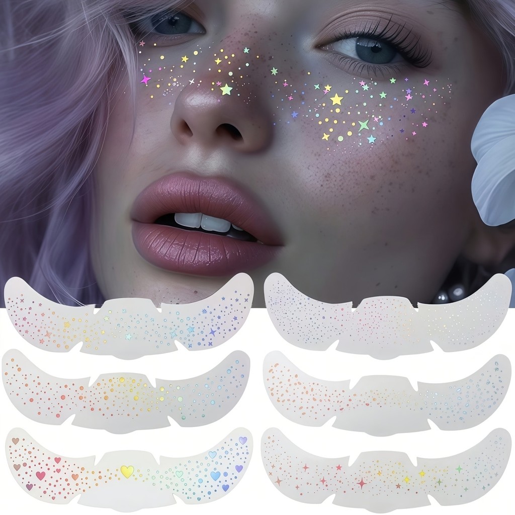 สติกเกอร์กลิตเตอร์หัวใจและดาวสำหรับ Temporary Tattoos กันน้ำ พร้อมฟรีคัลเลอร์ดอท อุปกรณ์เสริม