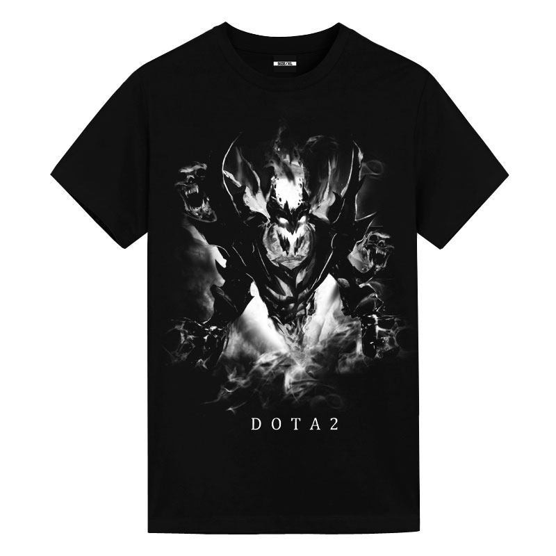 dota2 เสื้อยืดผู้ชาย DOTA 2 เงาปีศาจดาบเซนต์พิมพ์สีดําเสื้อยืดสตรีทสไตล์แฟชั่นด้านบน