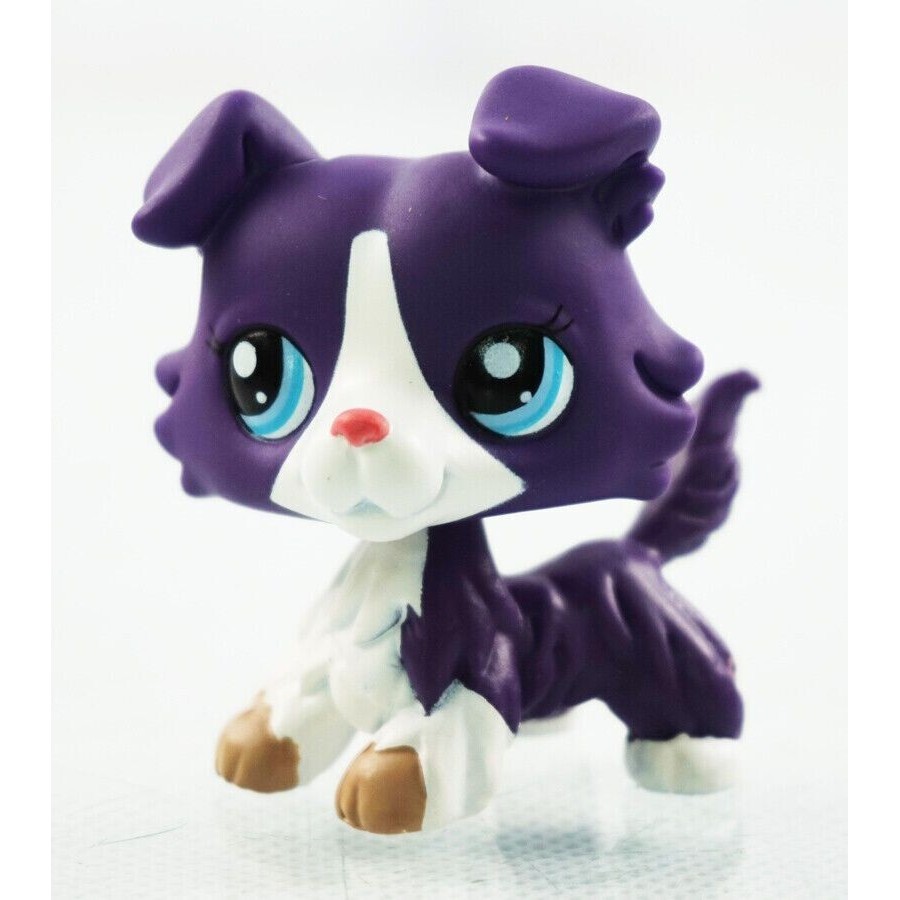 LPS รูปสุนัข Collie สีขาวสีม่วงตาสีฟ้า #1676 Littlest Pet Shop ของเล่น