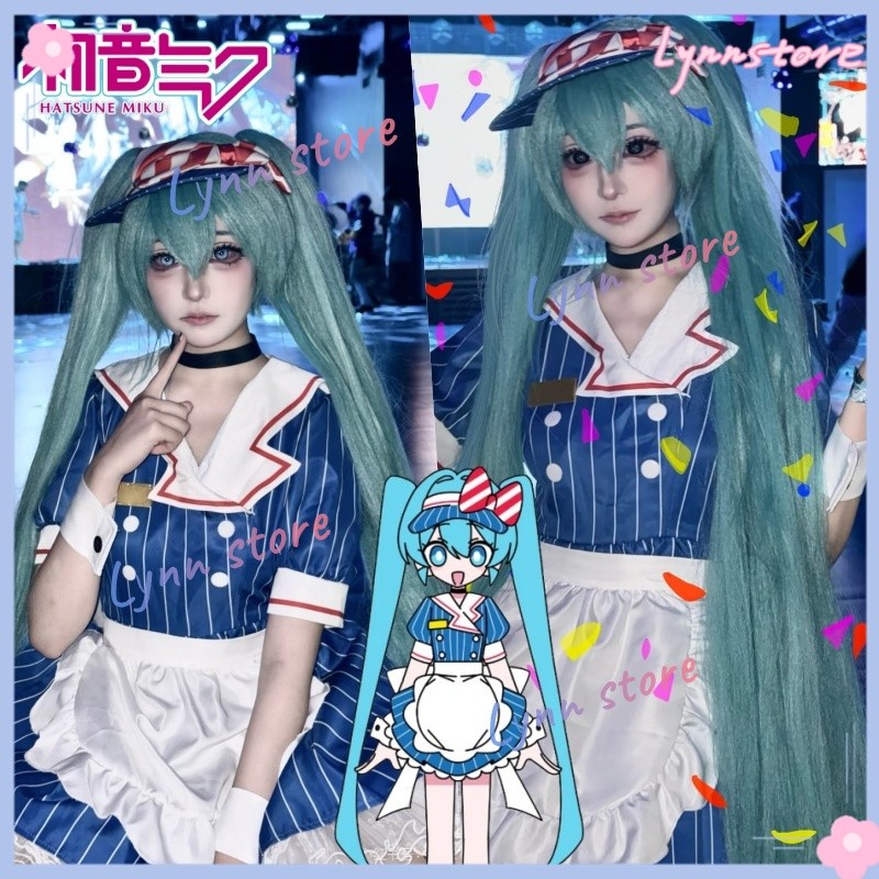 HATSUNE MIKU MESMERIZER คอสเพลย์ ชุดทูพีซ กระโปรงวิกผม ชุดอะนิเมะ แม่บ้าน
