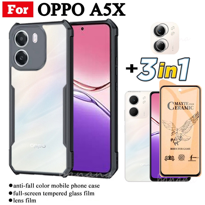 3 ใน 1 สําหรับ OPPO A5X กันกระแทกเคสโทรศัพท์สําหรับ OPPO A5 A5i A5 Pro เซรามิค Frosted ฟิล์ม + ฟิล์ม