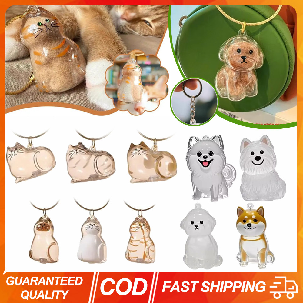 (ปลาค็อด) ภาชนะใส่ผมสัตว์เลี้ยงพวงกุญแจจี้ใสแมวสุนัขกล่องเก็บผมจี้แมวพวงกุญแจขวดเก็บผมสัตว์เลี้ยงของฉันภาชนะขนบ้านแสดงของที่ระลึก