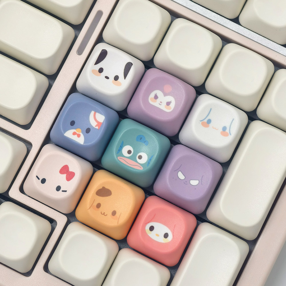 Sanrio Keycaps MOA โปรไฟล์ PBT ห้าด้าน Dye Sublimation 9 ชิ้นการ์ตูน Keycaps สร้างสรรค์น่ารัก Hangyodon Pochacco Hello Kitty Kuromi Melody Pochacco Cinnamoroll Keycaps