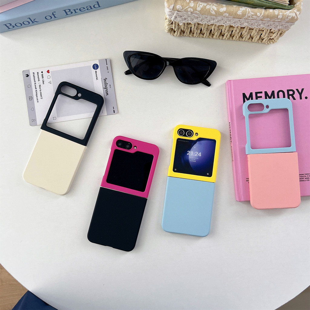 Simple คลาสสิกสดน่ารักเกาหลีสีบล็อกเคสโทรศัพท์แม่เหล็กสําหรับ Samsung Galaxy Z Flip 7 8 Z Flip8 ZFlip 5 Zflip6 Zflip7 กันกระแทกปกหลัง