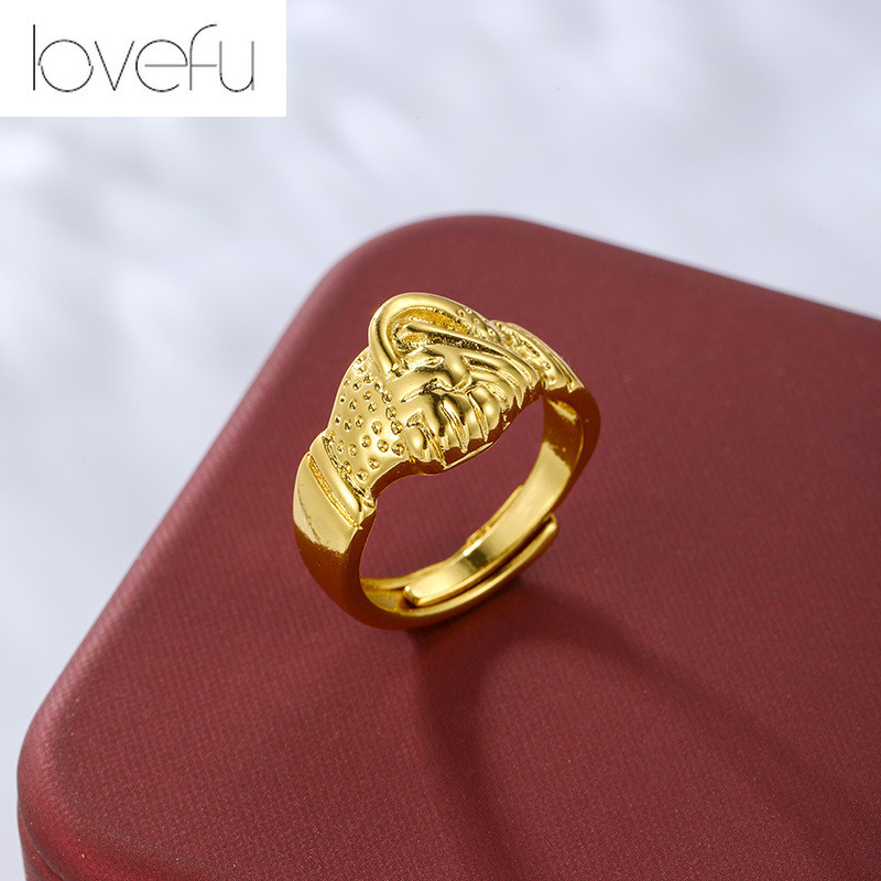 18K Saudi Gold Pawnable Handshake Design Ring เหมาะสําหรับผู้ชายและผู้หญิง