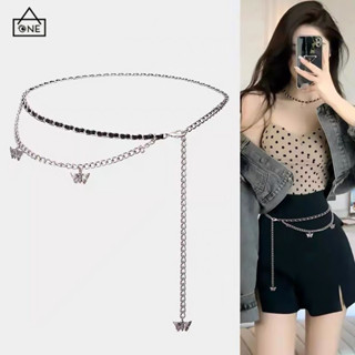 COD❤️เข็มขัดโซ่เอวโลหะสองชั้นผีเสื้อY2Kแฟชั่นปรับได้ระดับไฮเ…