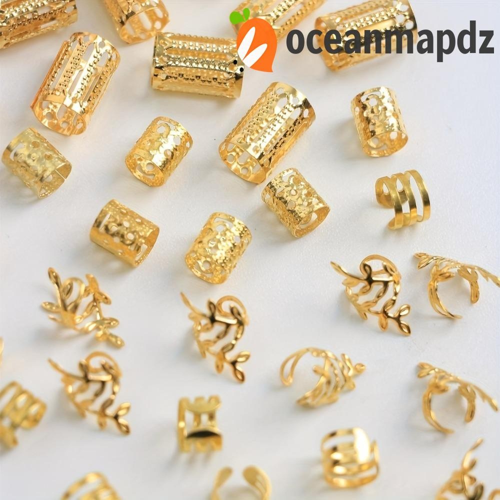 Oceanmapdz 40 ชิ้นผสมแหวนผมชุด,โลหะคลิปผม Braiding Dreadlocks ลูกปัด,อุปกรณ์เสริมผมสกปรก Braids DIY ปรับผม Braid หลอดตกแต่ง