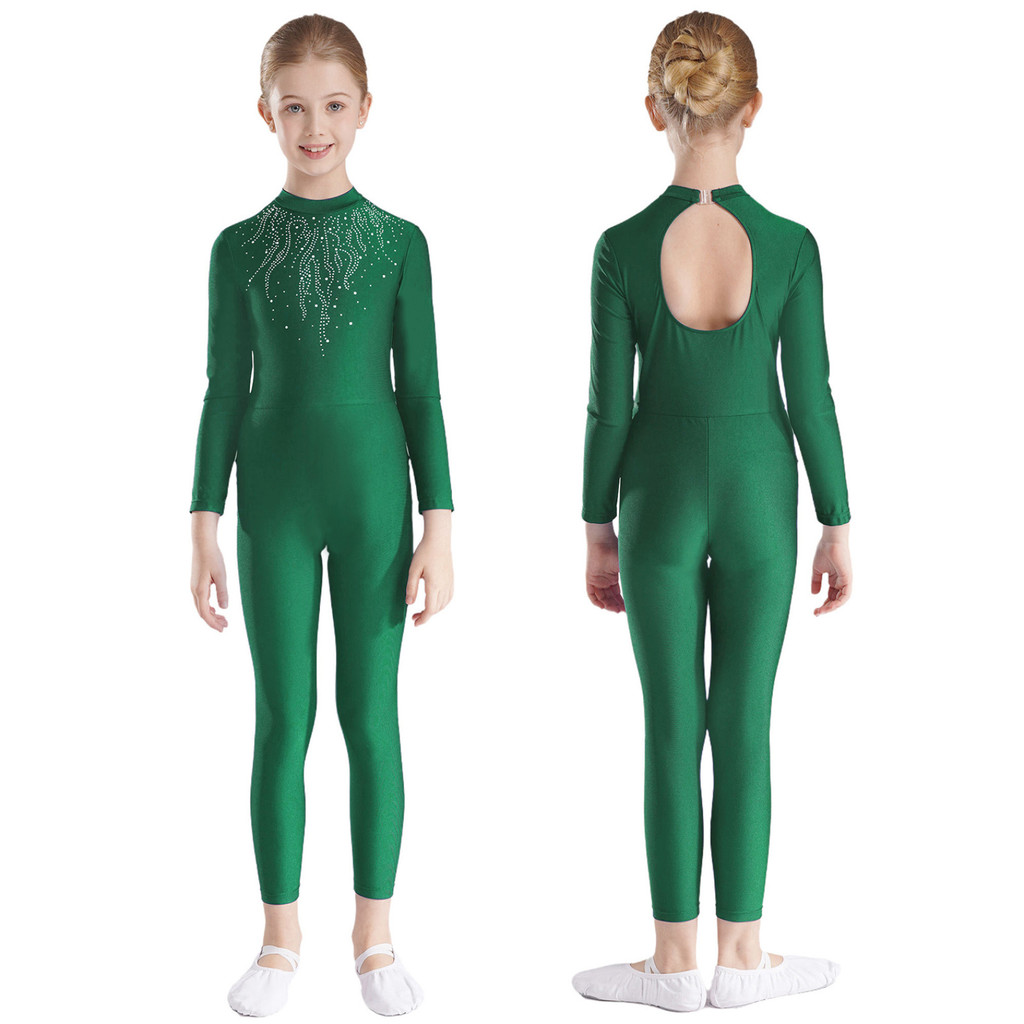 Yeahdor รูปสเก็ตน้ําแข็งชุดเด็กตาข่ายแขนยาว Sparkly Rhinestones กระโปรง Leotard ยิมนาสติกชุดเต้นรํา
