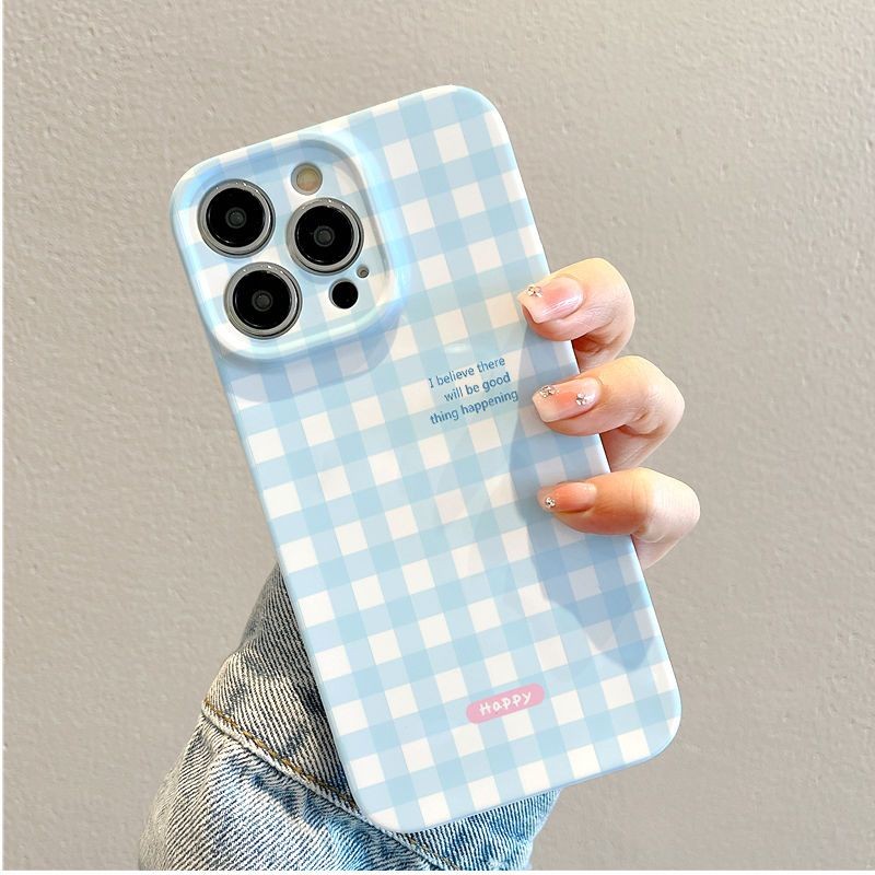 เคสป้องกันลายทางสีฟ้าสดใสขนาดเล็กสำหรับ iPhone 16PROMAX 11/12 PROMAX หุ้มทั้งเครื่อง7/8 PLUS รูละเอียด15pro 16PLUS 14เคสโทรศัพท์มือถือป้องกันการตก13PROMAX 14Pro xsmax ยางแข็ง16pro