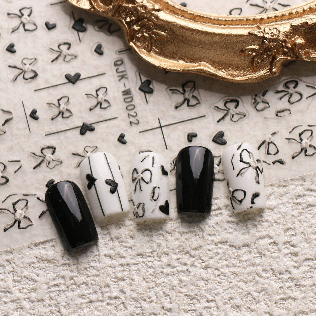 HAMA เล็บนูนเล็บสติกเกอร์ขายส่ง Bow Heart เล็บตกแต่ง Glitter สติกเกอร์ Decals ฤดูใบไม้ผลิเล็บเจ้าสาวเล็บงานแต่งงานเล็บ - รูปที่ 3