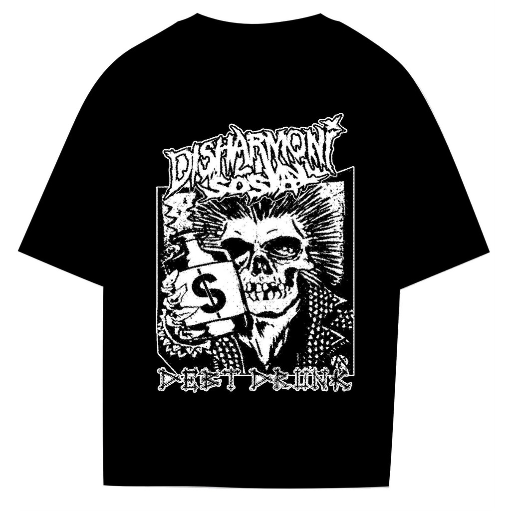 เสื้อยืด Distro Clothes 24s Cool Mens Tops DISHARMONI SOCIAL DEBT DRINK
