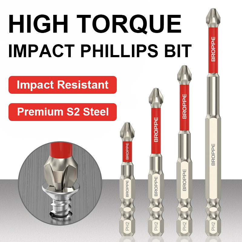 Impact Magnetic Phillips ไขควงบิต PH2 2 ใส่ Bits Anti-Slip ยาว Phillips Bit ชุด PH2 1/4 นิ้ว Hex Shank S2 เหล็ก Cross Impact Driver Bits สําหรับเจาะสกรูไดร์เวอร์