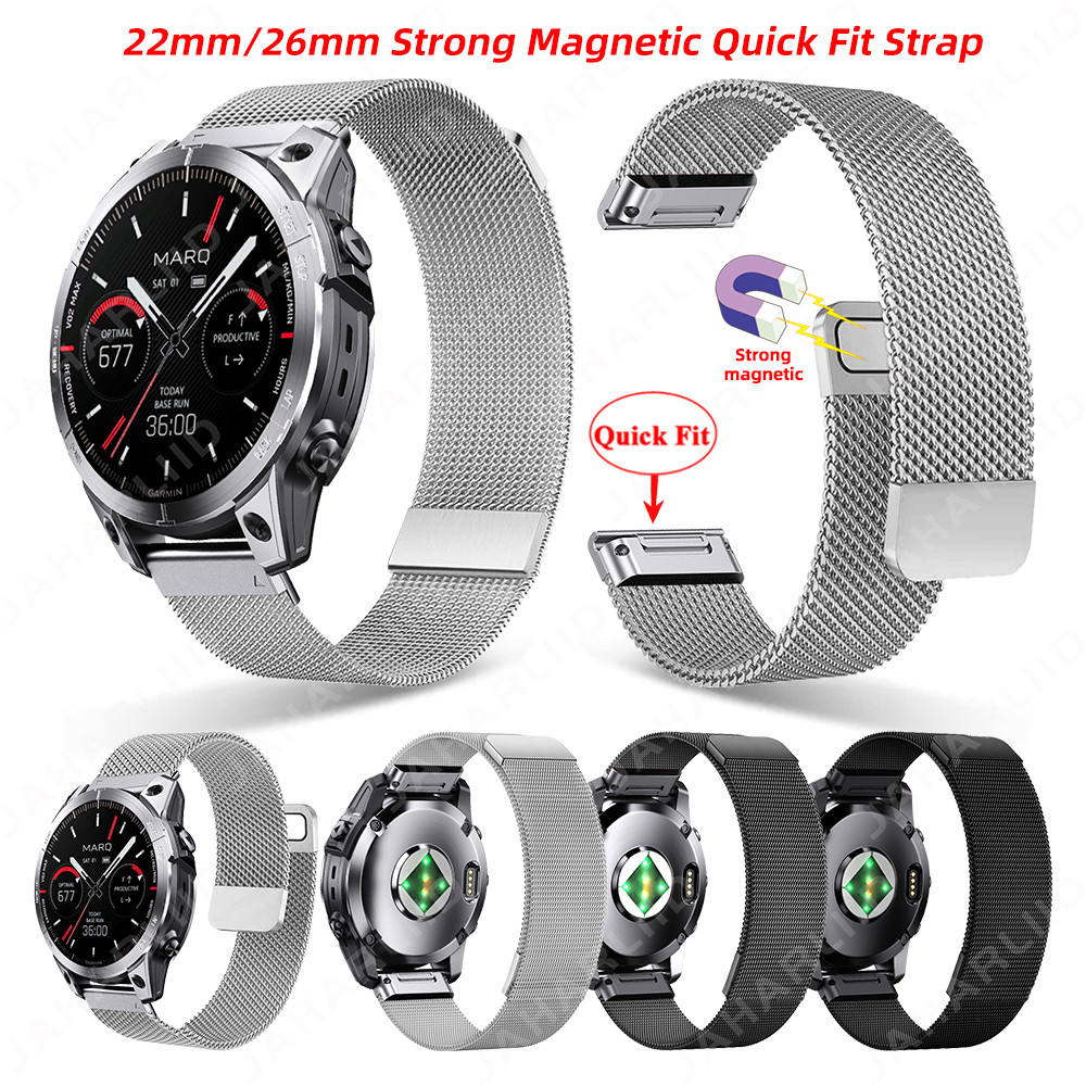 22 มม.26 มม.Quick Fit สายรัดสแตนเลสแม่เหล็กทอสายรัดโลหะสําหรับ Garmin Epix Pro Gen 2 51 มม.47 มม.Qua