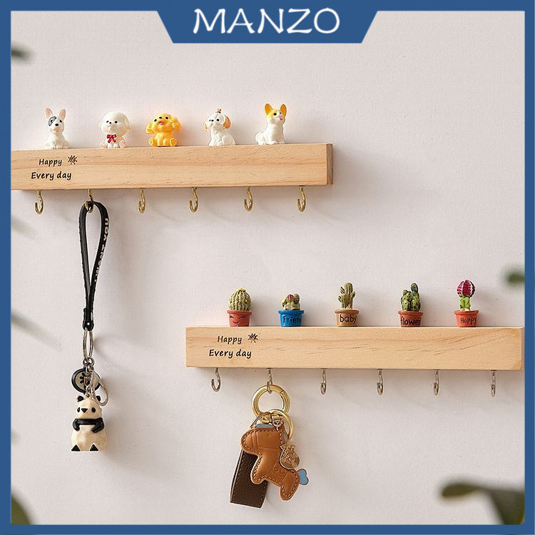 Creative ไม้ Wall Key Holder สําหรับ Entryway ติดผนัง Key Hook โดยไม่ต้องเจาะผนังตกแต่ง Key Wall Hook
