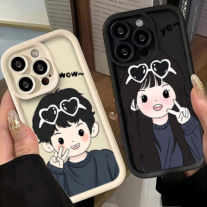 SAMSUNG สําหรับsamsung S25 S24 S23 Ultra S24 S23 FE S22 S21 Plus S20 S21 FEการ์ตูนน่ารักแว่นตากันแดดเด็กสาวคู่Matteซิลิโคนกันกระแทกนุ่ม