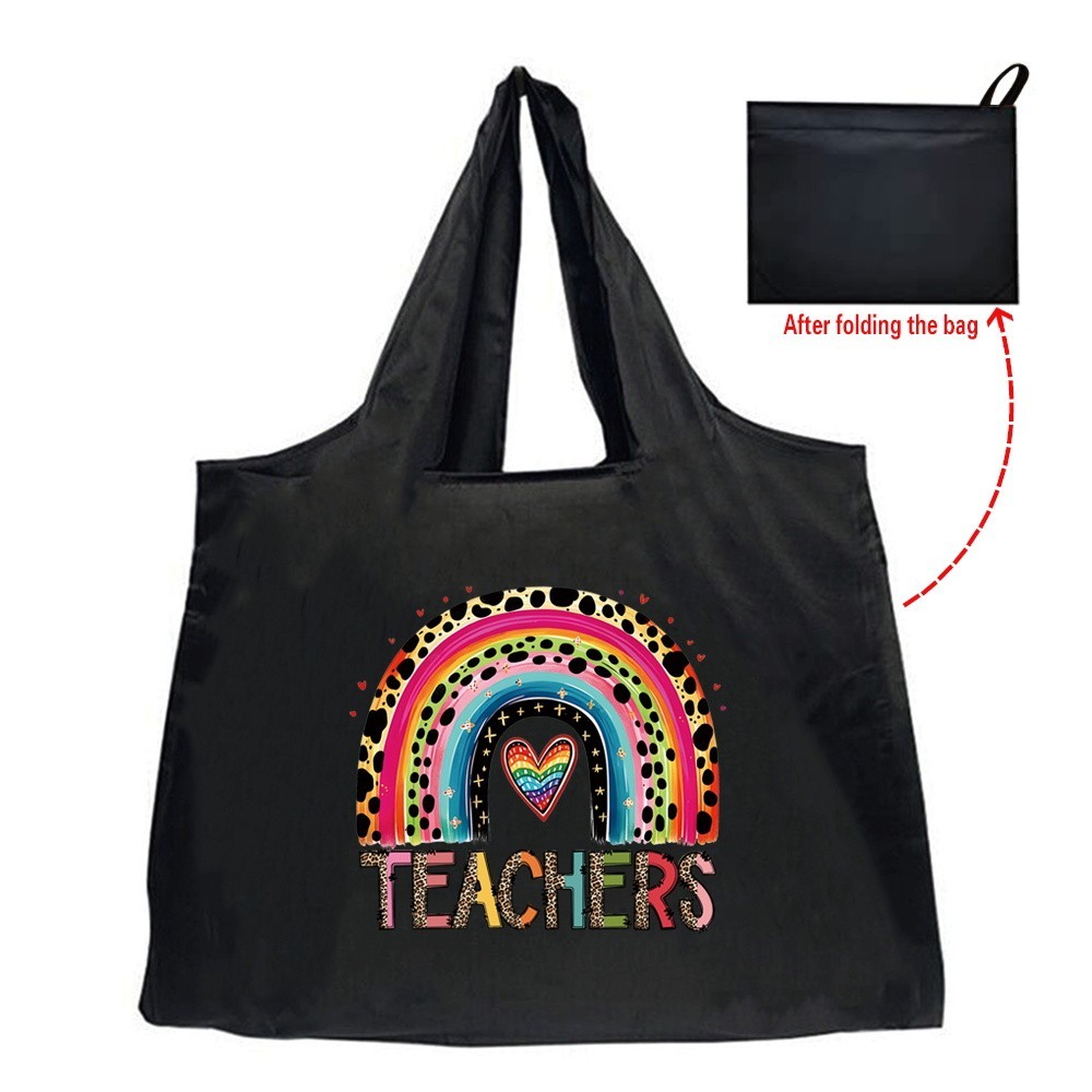 Tote Bag Eco-Friendly Folding Shopping Bag Reusable Shoulder Handbag for Travel Grocery Fashion Teac