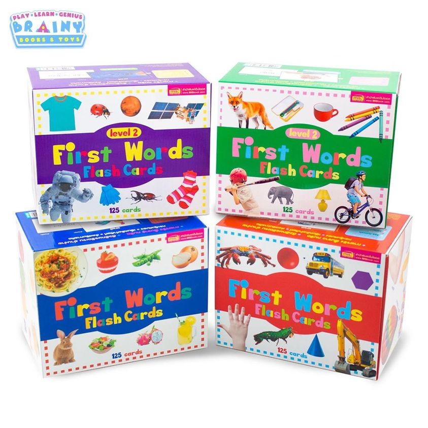 แฟลชการ์ดกล่อง (กล่องน้ำเงิน/แดง/ม่วง/เขียว) First Words FlashCard การ์ดคำศัพท์ บัตรคำศัพท์