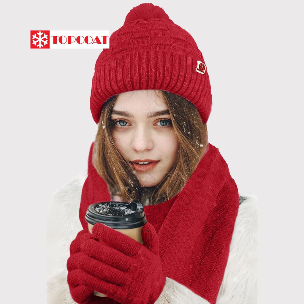 TOPCOAT เซ็ทกันหนาว หมวก ถุงมือ ผ้าพันคอ บุขนหนาพิเศษ ถุงมือทัชสกรีนได้ (1 เซ็ท) Freesize